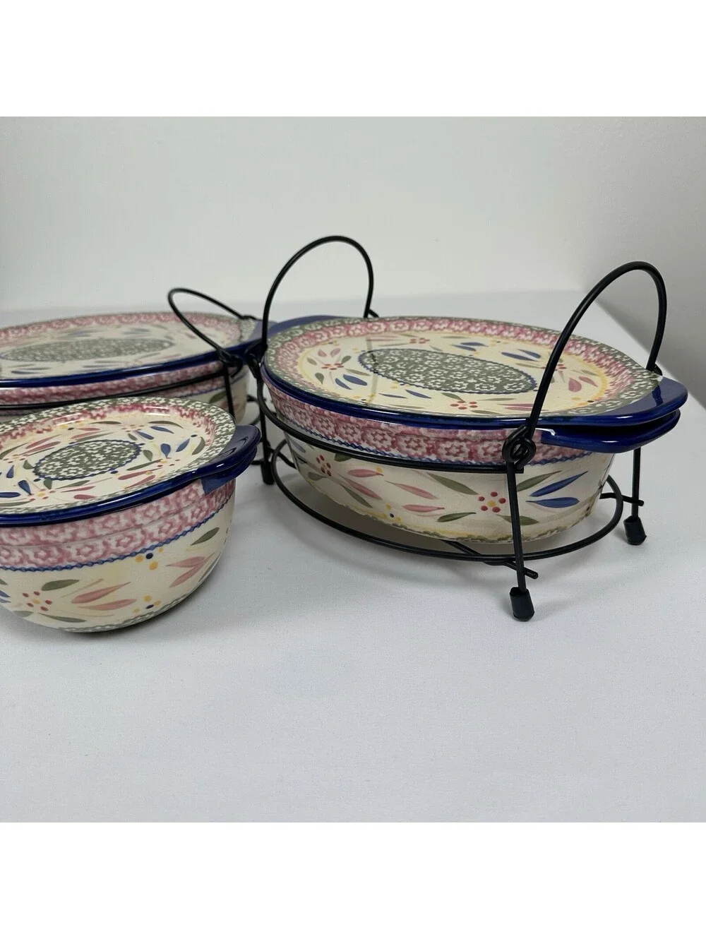 Temp-tations Old World 5pc Lidded Bakeware Set w/ Wire Racks Cobalt Trim